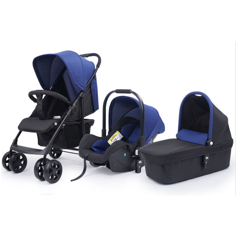 3-in-1 Foldable 4-Wheel Baby Stroller with Car Seat Fabric & Stainless Steel Frame Portable Travel System for 0-3 Years