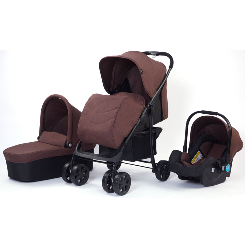 3-in-1 Foldable 4-Wheel Baby Stroller with Car Seat Fabric & Stainless Steel Frame Portable Travel System for 0-3 Years