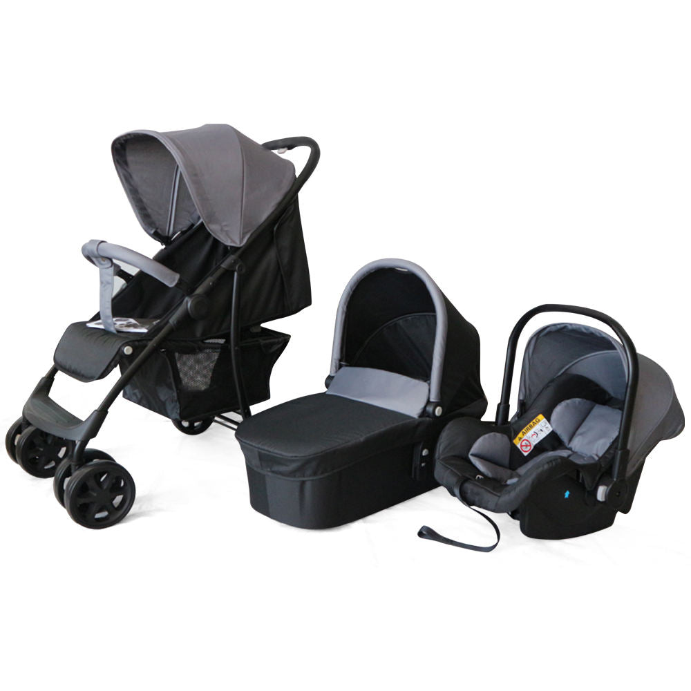 3-in-1 Foldable 4-Wheel Baby Stroller with Car Seat Fabric & Stainless Steel Frame Portable Travel System for 0-3 Years